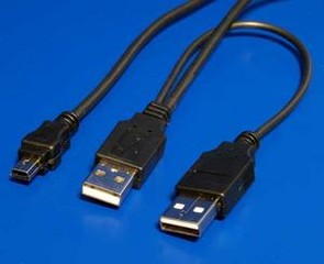 KABEL USB 2.0 Y kabel 2x USB A(M) - miniUSB 5pinB(M), 1m