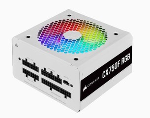 CORSAIR zdroj 750W CX750F RGB White MODULAR 80Plus Bronze certifikace s aktivnim PFC (RGB osvětlení, ventilátor 120 mm) modulární