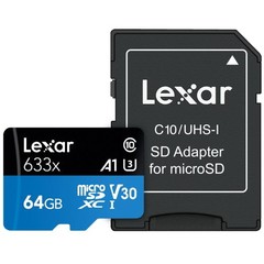 LEXAR Micro SD card SDXC 64GB High-Performance 633x UHS-I + SD adaptér