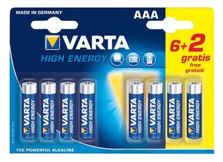 VARTA 8pack (6+2 zdarma) HighEnergy AAA/LR03 1220mAh baterie alkalické (cena za 1x8pack, 5let