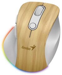 GENIUS myš Ergo 9000S Pro wood bezdrátová, optická, 2400DPI, 6 tlačítek, Bluetooth, 2,4GHz, USB-C nabíjení, tichá, 7barevné podsvícení,