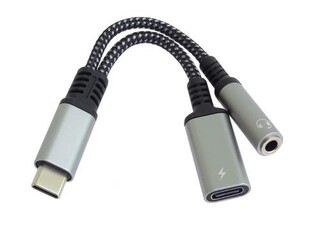 Převodník RedukceUSB-C /3,5mm jack s DAC chipem + USB-C pro nabíjení 13cm