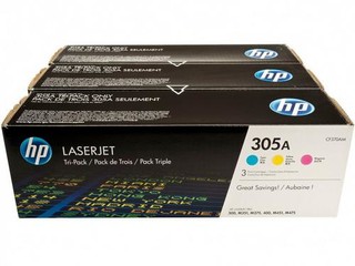 HP CF370AM = 3pack toner č.305A CMY azurový+purpurový+žlutý 2600 stran (CB411A+CB412A+CB413A, pro CL