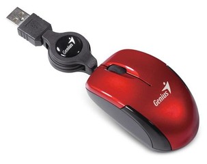 GENIUS myš Micro Traveler V2, s navijákem k ntb, červená